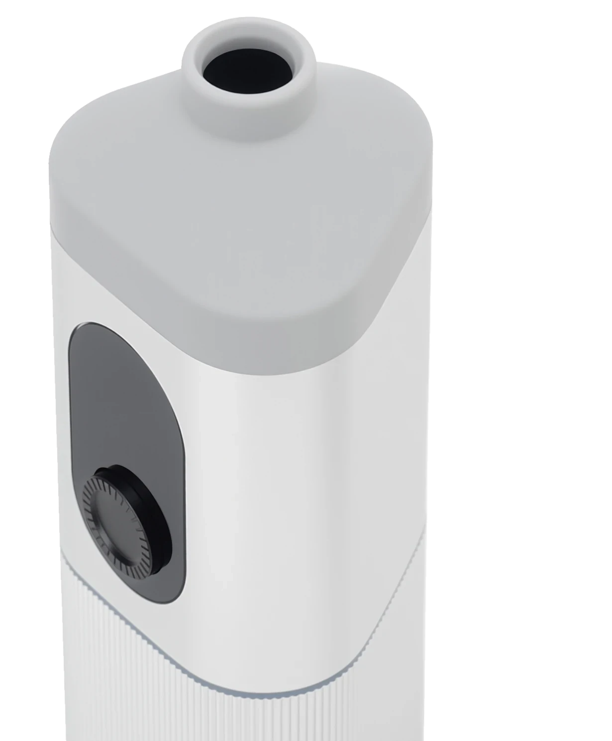 High-angle view of SparkIt TRI's rounded triangular mouthpiece surround and precise metal housing