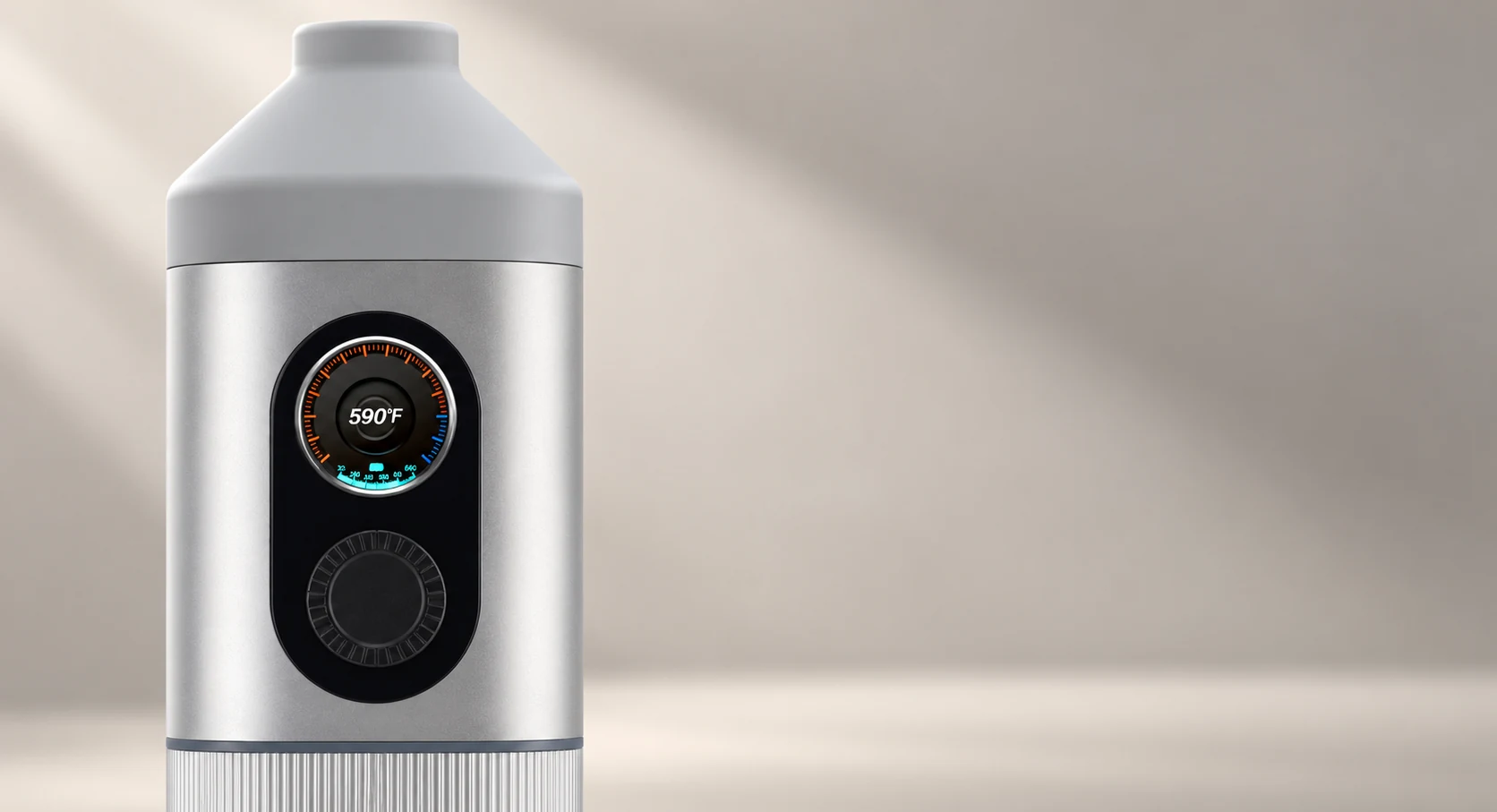 Silver SparkIt TRI display and tactile temperature dial in warm studio light